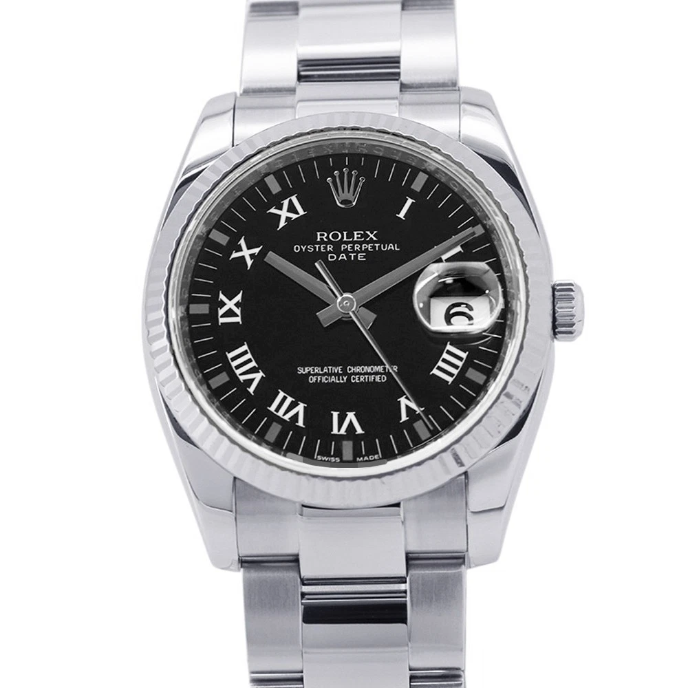 Rolex — ROLEX Datejust 34mm Stainless Steel 18K White Gold Black Dial 115234