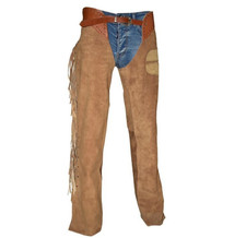Men's Native American Western Cowboy Leather Pants Suede Fringe Full Leg Beaded