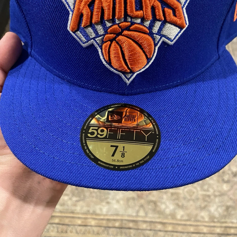 New York Knicks Sombrero Ajustado 7 1/8 New Era 59Fifty Azul Naranja 100% Lana Nuevo Foto 2 de 4