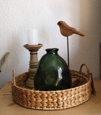 Tablett Korbtablett Serviertablett Dekotablett rund Wasserhyazinthe Griffe