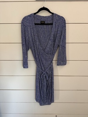 Laundry by Shelli Segal Women's Large Royal Blue And White Geometric Wrap Dress