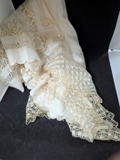 ANTIQUE LACE - CIRCA 1860-1900, CREAM LACE SHAWL HANDMADE VICTORIAN 84"