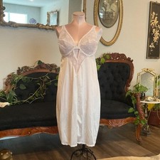 vintage JC Penney Lace Sheer lingerie Dress Nightgown V-Neck Size 38DD White
