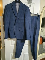 MOSS Men's 2-Piece Suit - Textured Blue Wool Blend - Trousers 32S Jacket 34S