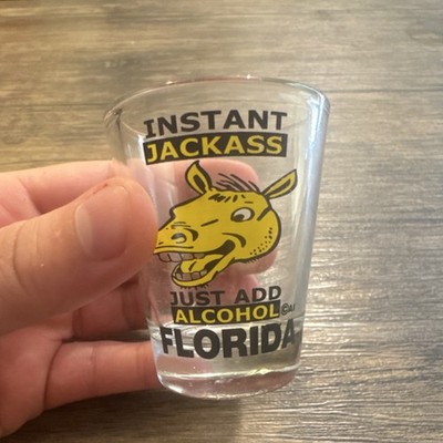 Novelty Painted Shot Glass Florida Theme Clear Yellow Black Glass Decorated