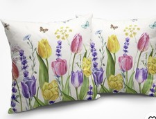 Spring Tulip Flower Throw Pillow Covers 12 X 20 Set of 2 Summer Colorful Floral