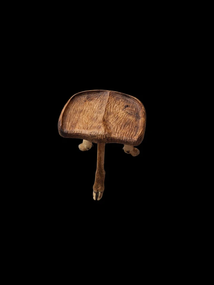 Antiguo asiento de taburete tallado a mano con patas de ciervo de cabina rústica 15,25"  Foto 4 de 4