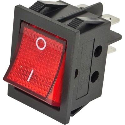 ZE-235-2 Lighted Rocker Switch, 4 Prong, DPST, 20A 125V, Red, ON-Off, Snap-in