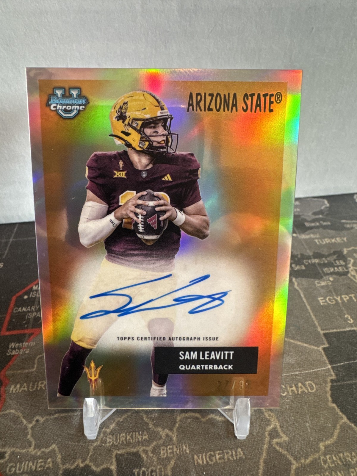 2025 Bowman Chrome University Football Sam Leavitt #55AV-SL 1955 Bowman Auto /99