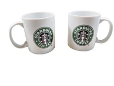 2 Original 2005 Starbucks Mermaid Logo Coffee Mug 9 oz White Tea Coffee Cups