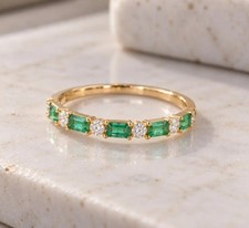 Emerald & Diamond Wedding Band_ May Birthstone Ring  Stackable Anniversary Ring
