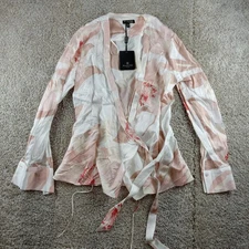 Massimo Dutti Shirt Womens Size 2 Pink White Wrap Blouse Floral Print Viscose