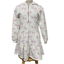 Janie and Jack French Terry Dress Pink Floral Hoodie Girls Size 7 Ruffle Hem