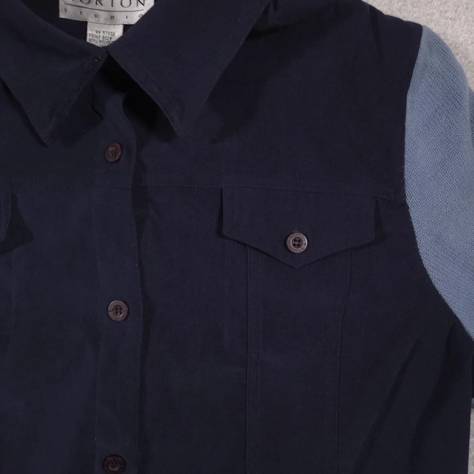 Norton Studio Jacket Womens XL Navy Blue Knit Sleeves Star Back Button Front - Image 4 of 4