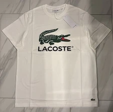 Lacoste Men's Big Croc Logo T-Shirt White Green New