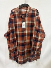 NWT Roundtree  Yorke Portuguese Flannel Shirt Men 4XB Navy Brick Plaid