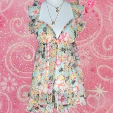 Victoria s Secret Floral Slip Babydoll Dress Y2K Coquette Fairy Ruffle Sheer