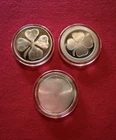 2-1oz Four Leaf Clovers & 1 Blank  .999 Fine Silver Rounds. Proofs