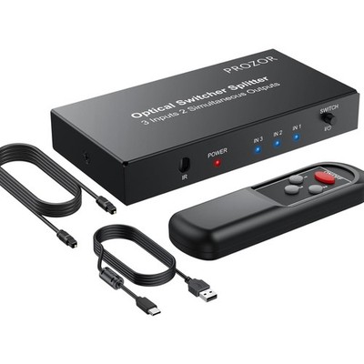 Digitaler Optischer Audio Switcher 3 in 2 Out mit 1m Glasfaserkabel
