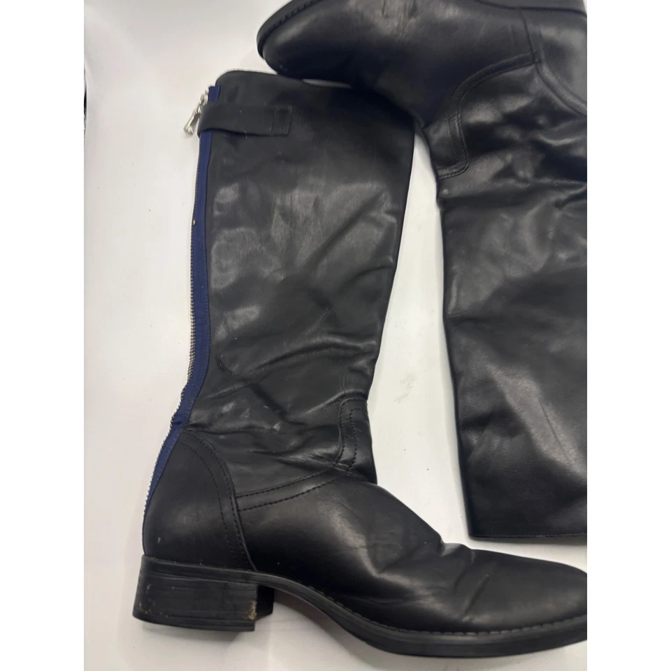 Steve Madden Black Leather Knee High Boots Side Zip Blue Detail Women Size 10M - Image 2 of 4