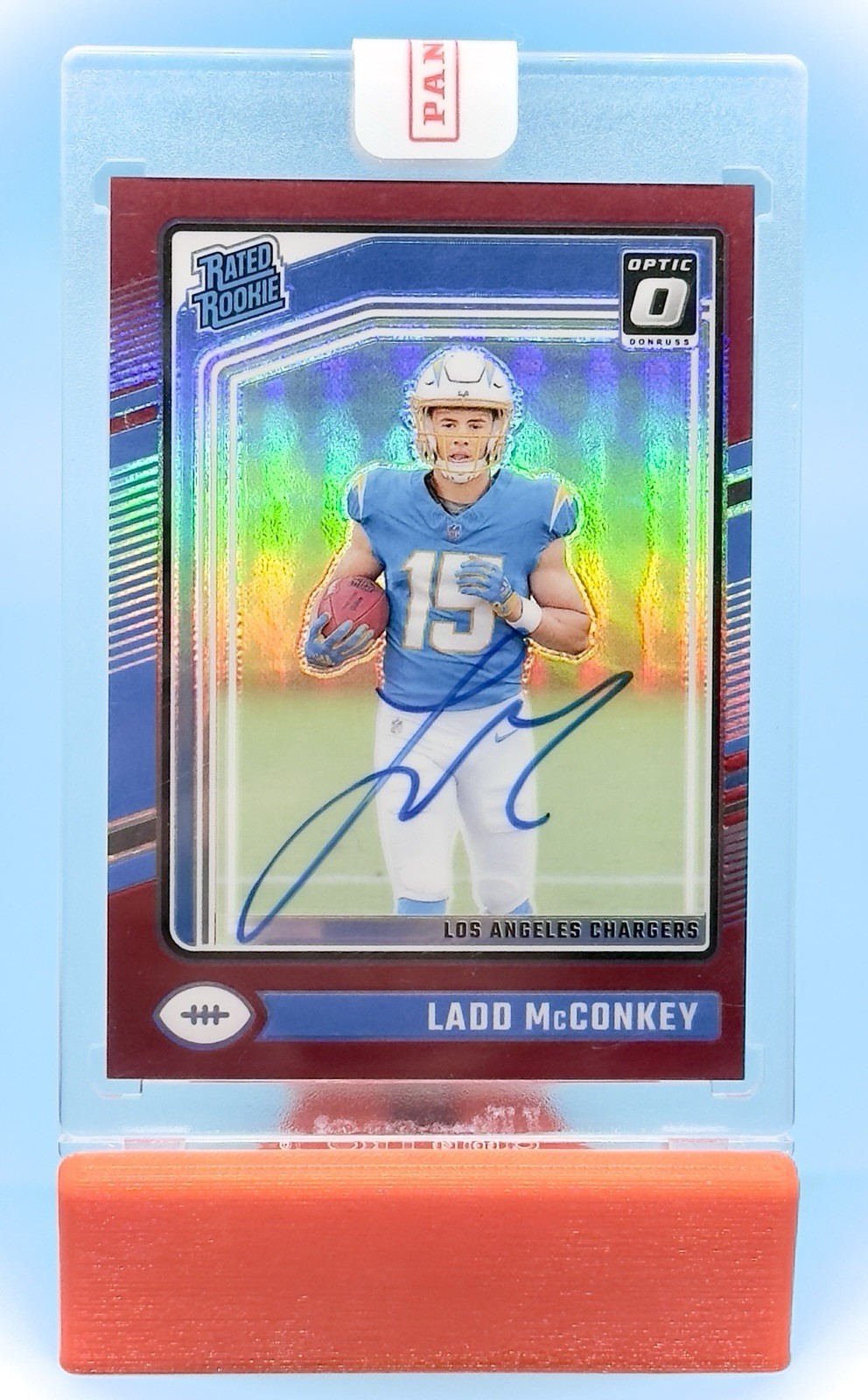 2024 Optic Ladd McConkey #266 Rated Rookies Autograph Red /75 RC