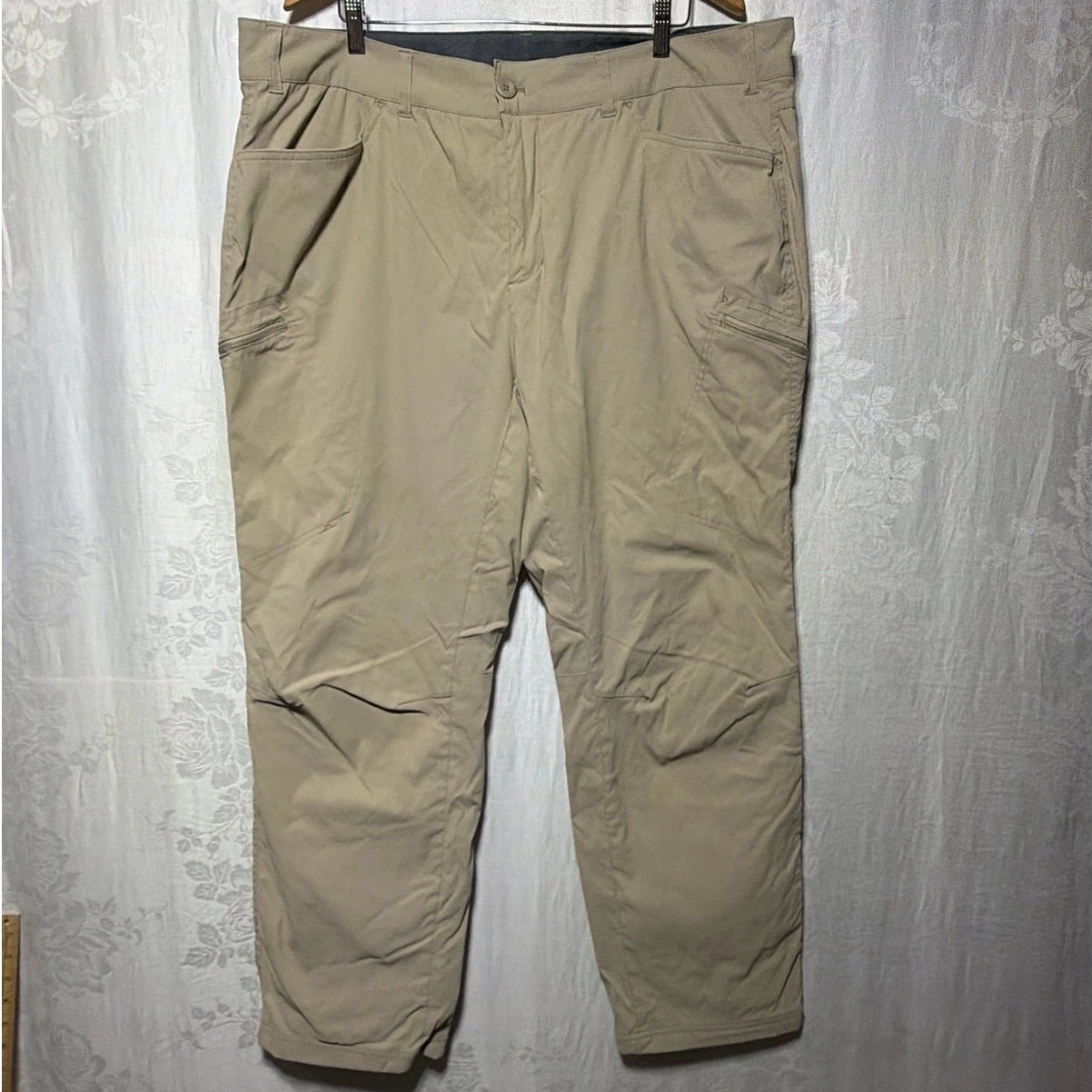 Eddie Bauer Hiking Pants 42X32 Tan Fleece Lined Performance Cargo