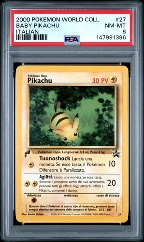2000 POKEMON PIKACHU WORLD COLL ITALIAN #27 BABY PIKACHU PSA 8