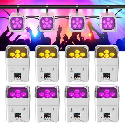 8Pack 6x18W RGBWA+UV Battery Powered WIRELESS DMX LED Par Lights DJ Uplighting