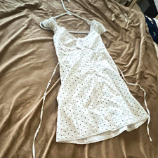 Express White/Black Polka Dot Lace Sleeveless V-Neck Chemise Gown Size S
