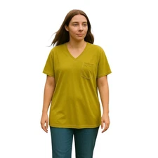 NEW POL Oversized Small Green T-Shirt V-Neck Pocket Relaxed Fit Silky Comfy
