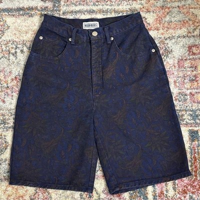 Mixed Blues 80s Vintage Jorts High Rise Paisley Denim Short Navy Sz 5 RUNS SMALL
