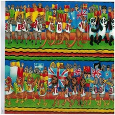 Fat Quarter The Games Olympics Sports Animal Parade Cotton Quilting Fabric Nutex