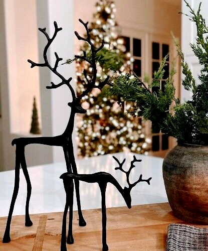 homary Lot de 3 Sculptures de Renne en Résine Dorée pour Décoration Noël Intérieur, Salon, Bureau, Maison