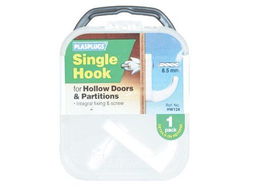 Plasplugs Single Hook For Hollow Doors & Partitions integral fixing & screw - Picture 1 of 1