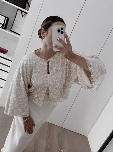 NEW ZARA 2024 BUTTER SEQUIN BEADED KIMONO JACKET SIZE XL - Picture 2 of 7