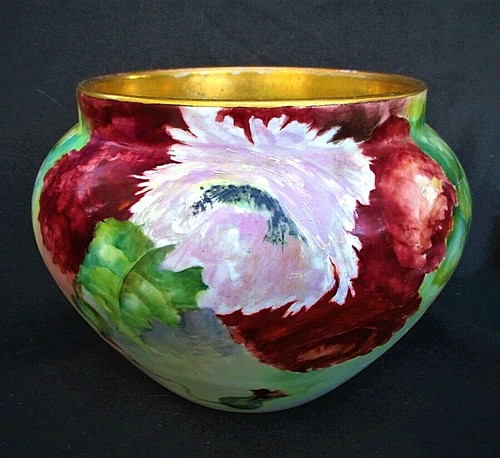 ANTIQUE ART NOUVEAU "POPPIES" HAND PAINTED JARDENIERE - DELINIERES & CO - FRANCE - Picture 2 of 6