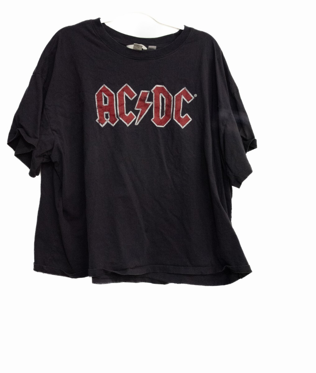 H&M AC/DC Women Black T Shirt Cropped Graphic Spellout Pullover Short  Sleeve XXL