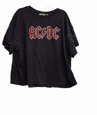 H&M AC/DC Women Black T Shirt Cropped Graphic Spellout Pullover