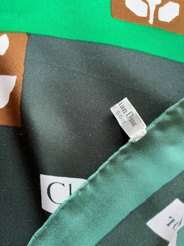 Vintage Christian Dior 100% silk scarf rectangle green brown 47"x15" - Picture 13 of 15