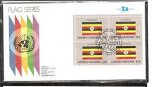 United nations 1985 Flag Series SC # 454 Uganda FDC. Block Of 4.UNPA
