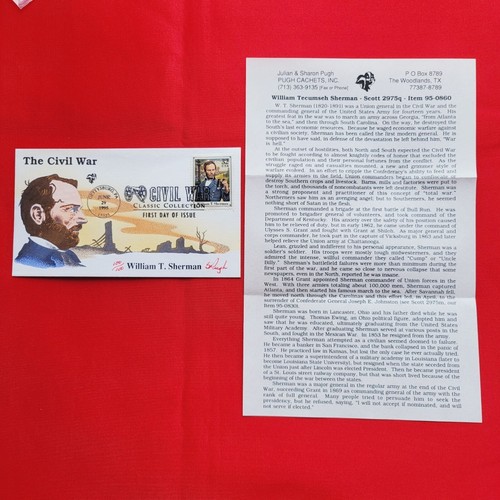 First Day of Issue Civil War Stamp Cache Envelope and Enclosure William T Sherma - Picture 6 of 7