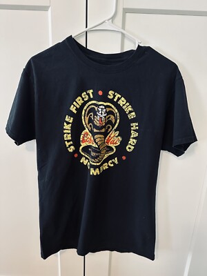Cobra Kai Strike First Strike Hard No Mercy Sz MEDIUM Black T-shirt