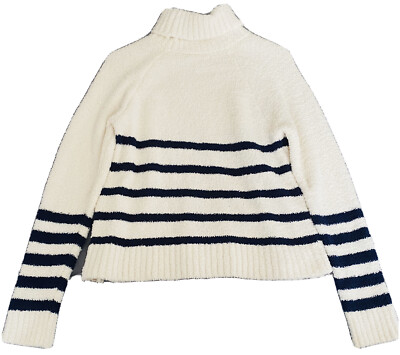 Forever 21 White Navy Striped Turtleneck with Gold Buttoned