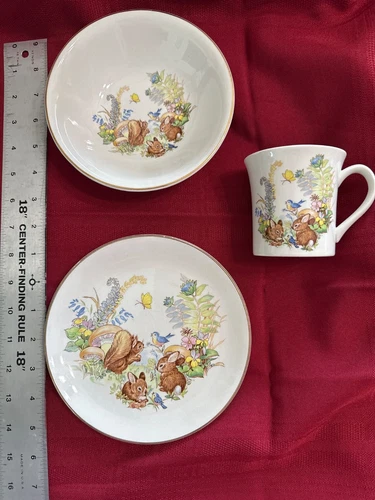 Vintage James Kent Old Foley "Bunnies" 7" Plate, Bowl & Mug/Cup Set England