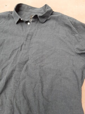 Mens charcoal XL H&M cotton tweed Slim Fit Long Sleeve shirt hidden buttons