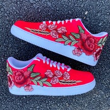 Nike Air Force 1 Custom Neon Pink Red Rose Floral White Shoes Mens Womens Kids