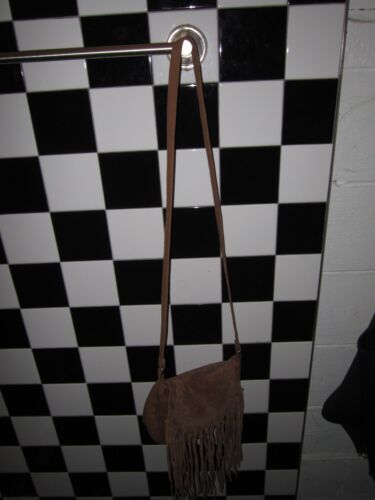 American Eagle Outfitters Boho Genuine Tan Suede Leather Small Crossbody Bag - Picture 8 of 8