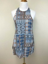 Lulus M Design Major Blue Gray Print Mini Swing Dress Sleeveless