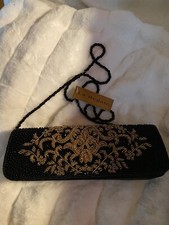 la regal Beaded Black  Gold clutch Evening Purse