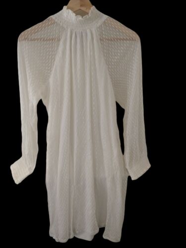 Nina Leonard Kleid L transparent Stehkragen Langarm gepunktet Overlay Dress in Ivory - Bild 2 von 8